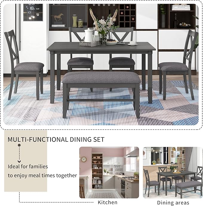 SogesPower 6-Piece Kitchen Dining Table Set - Image 5