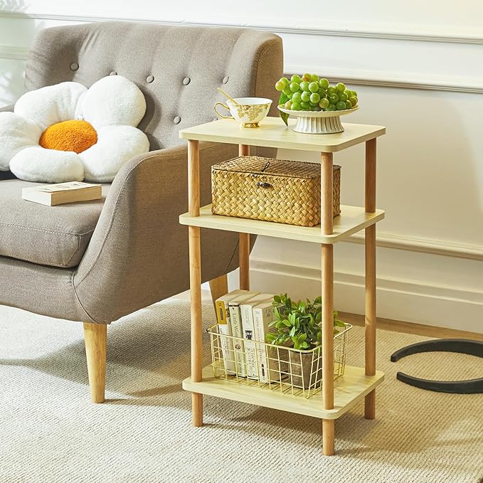 IBUYKE 3-Tier Side Table, Solid Wood Tall End Table - Image 4