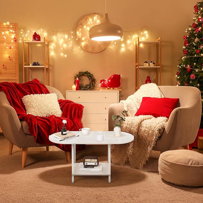White Coffee Tables for Living Room, 2-Tier Small Coffee Table Industrial - Image 7