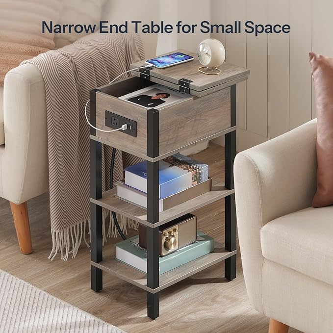 HOOBRO End Table with Charging Station, Flip Top Side Table with USB Ports - Image 4