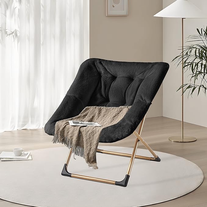 Comfy Oversized Saucer Chair, Soft Faux Fur Reading Lounge Chair - Image 8