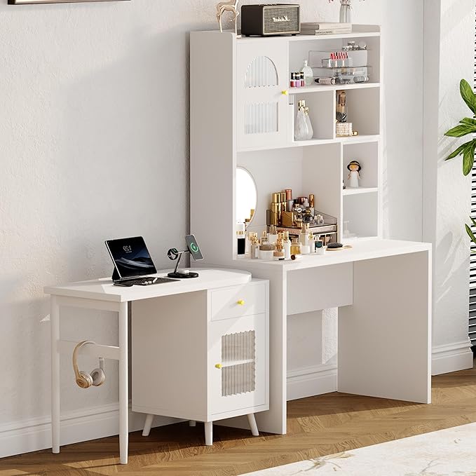 Merax Computer Desk with 90 Degree Rotating Desktop, L Shaped Office Desk with - Image 7