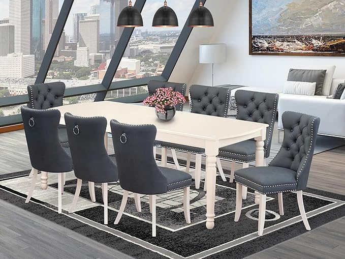 East West Furniture DODA9-LWH-13 9 Piece Dining Table Set Includes a Rectangle - Image 2