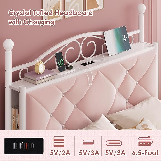 Queen Upholstered Canopy Bed Frame - Image 4