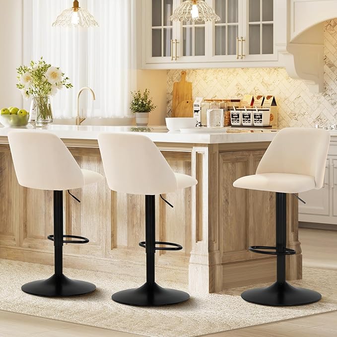 COLAMY Bar Stools Set of 1, Modern Swivel Bar Chairs, Adjustable Upholstered - Image 3