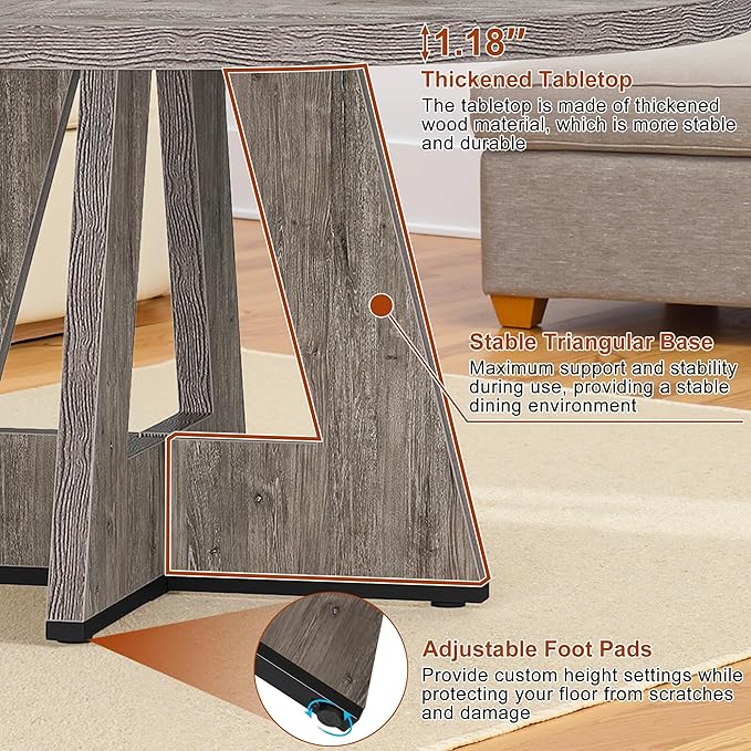 Round Dining Table for 4, 47 Inch Dinner Table Farmhouse Wooden Circle Kitchen - Image 5