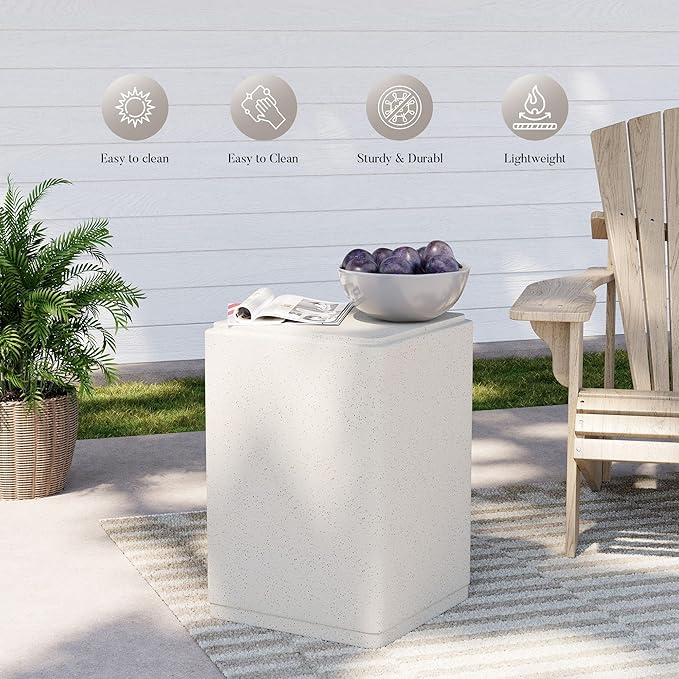 COSIEST 20" Outdoor Side Table, Weather-Resistant Square Concrete End Table - Image 3