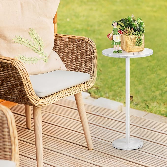 White Round Side Table Small End Table Set of 2 Modern Accent Table Pedestal - Image 6