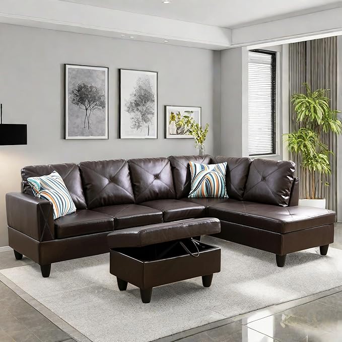 Modular Leather Sectional Couch, L Shaped Couch by ChicFurnit