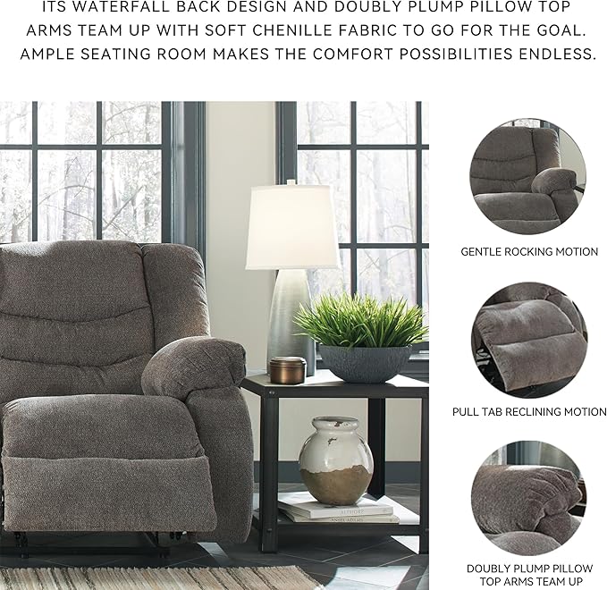Signature Design by Ashley Tulen Modern Manual Pull Tab Rocker Recliner - Image 5