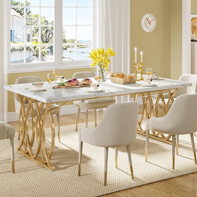 Tribesigns Modern Dining Table, Unique Rectangular Dinner Table Kitchen & - Image 3