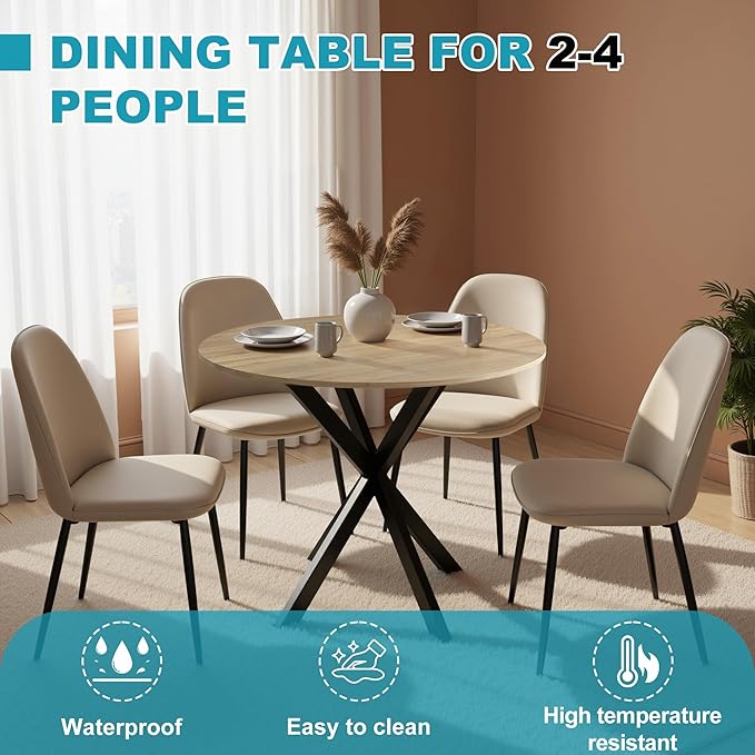 31.5" Round Dining Table for 4, Modern Small Dinner Table Farmhouse Round - Image 7