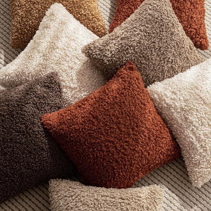 Foindtower Set of 2 Curly Teddy Wool Pillow Covers Decorative Boucle Textured - Image 6