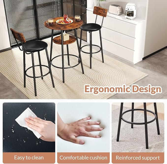 3 Pieces Round Bar Table and Chair Set, Small Dining Table - Image 5