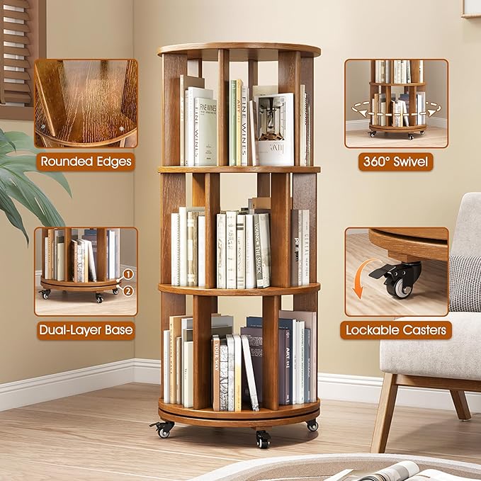 3 Tier Rotating Bookshelf Tower Spinning Bookshelf - Image 6