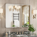 White Bathroom Mirror 30x36 Inch, Rounded Rectangle Matte Bathroom Vanity Mirror by JISOSO