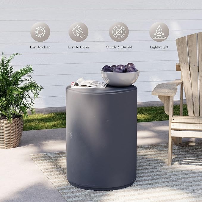 COSIEST 21" Outdoor Side Table, Weather-Resistant Round Concrete End Table - Image 4