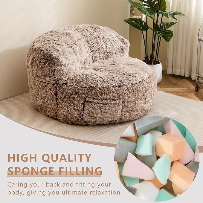 BYBYME Giant Bean Bag Chair, Faux Fur Bean Bag Couch - Image 4