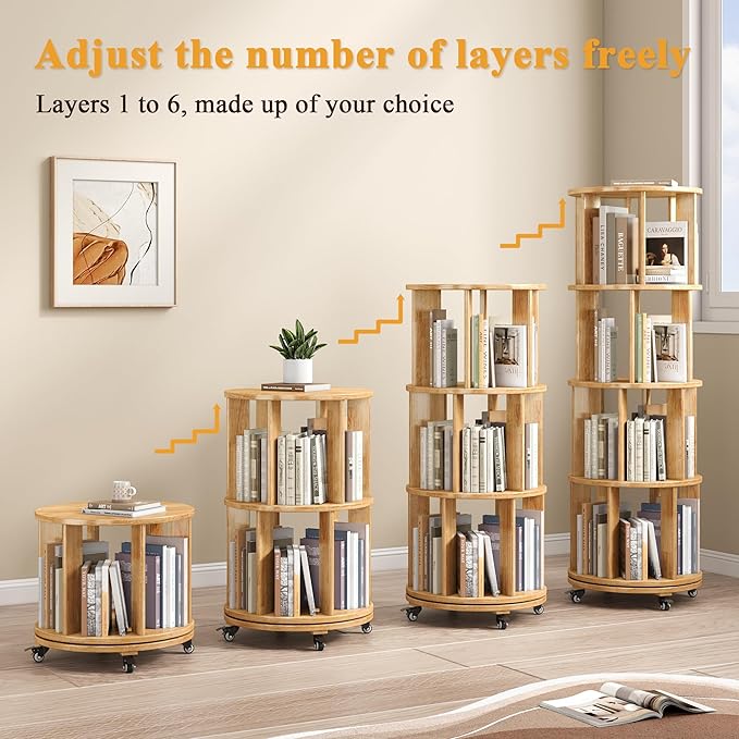 4 Tier Rotating Bookshelf Tower, 360 Spinning Bookcase Carousel - Image 4