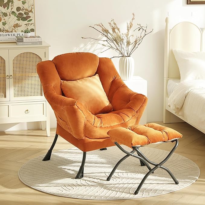 Large Lazy Chair with Ottoman, Accent Reading Chair with a Throw Pillow - Image 2