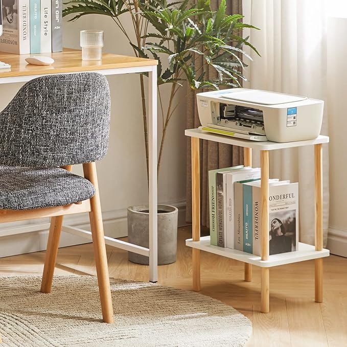 IBUYKE 2-Tier Side Table, Solid Wood Tall End Table - Image 5