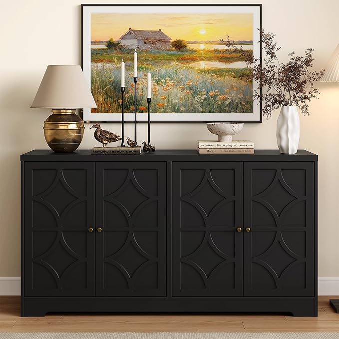 Sideboard Buffet with 4 Doors, Mid-Century Sideboard Cabinet with Adjustable by FansaFurn