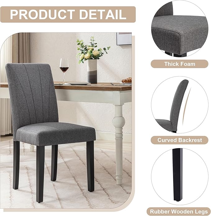 VECELO Upholstered Dining Chairs Set of 2, Modern Fabric and High Back & Solid - Image 5