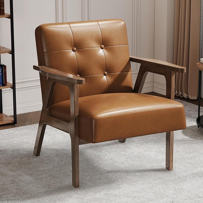 Casaottima PU Leather Accent Chair Mid Century Comfy Cozy Chair by Casaottima