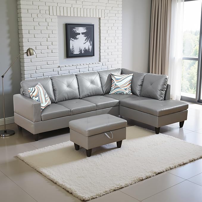 Couches for Living Room Faux Leather L Shaped Couch Comfy 3 Pieces Sectional - Image 4