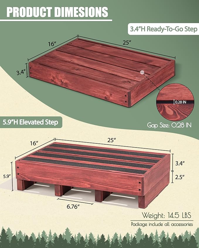 3.4"/5.9" Heightable Wooden Outdoor Step, 100% Handmade Step Stools - Image 3