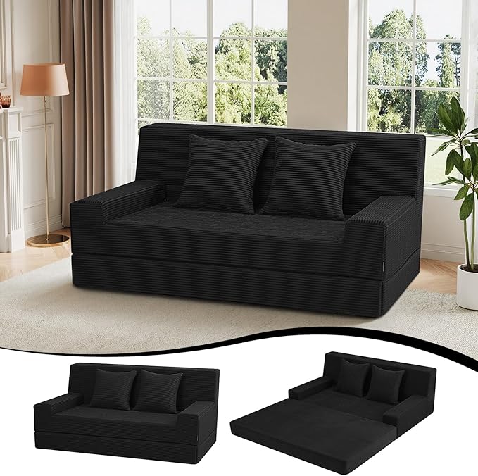 MeMoreCool Boneless Folding Sofa Bed Queen, Corduroy Convertible Sleeper Chair by MeMoreCool