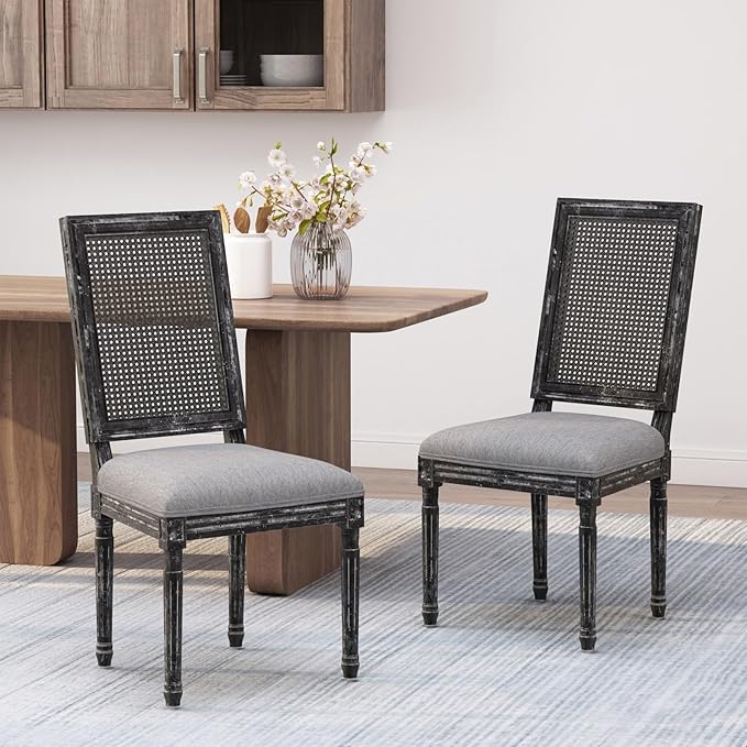 Merax Upholstered Solid Wood Dining Chairs Set of 2, French Country Style by Merax