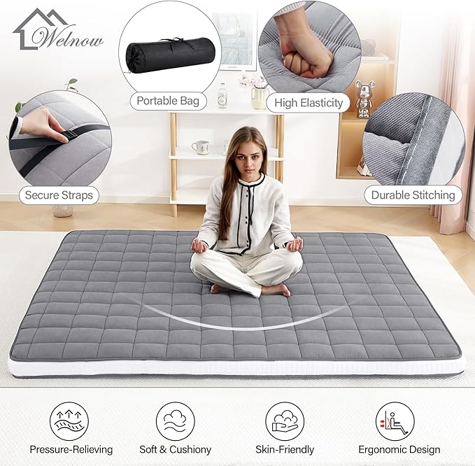 Welnow Japanese Futon Floor Mattress, Full Size Thick Tatami Mat Portable & - Image 6