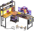 ODK 53 Inch L Shaped Desk with LED Lighting, Reversible Gaming Desk with Power by ODK