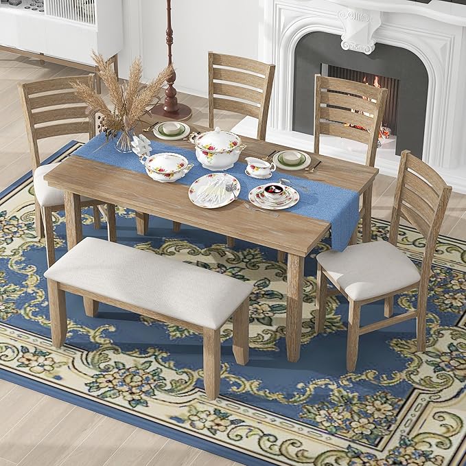 SogesPower 6-Piece Rustic Dining Table Set - Image 4