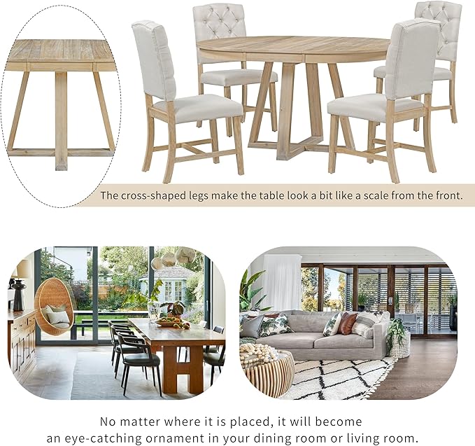 5 Pieces Dining Table Set with 42" Table, Living Room Furniture W/ 4 - Image 6