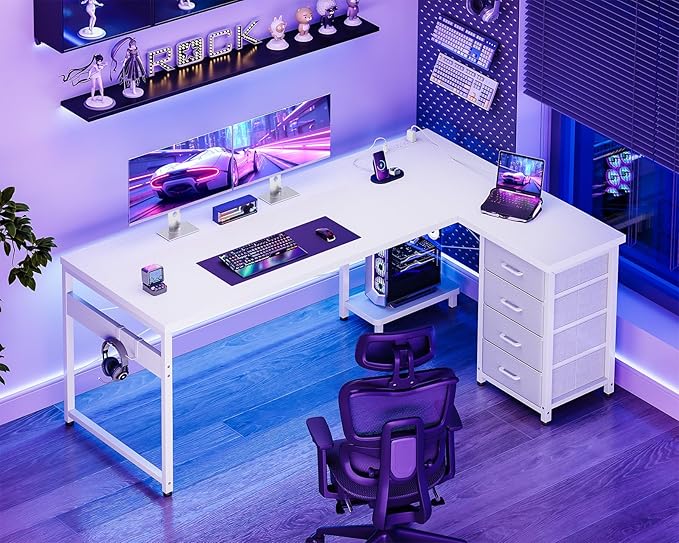 AODK L Shaped Desk with 4 Tier Drawers, L Shaped Computer Desk with USB - Image 2
