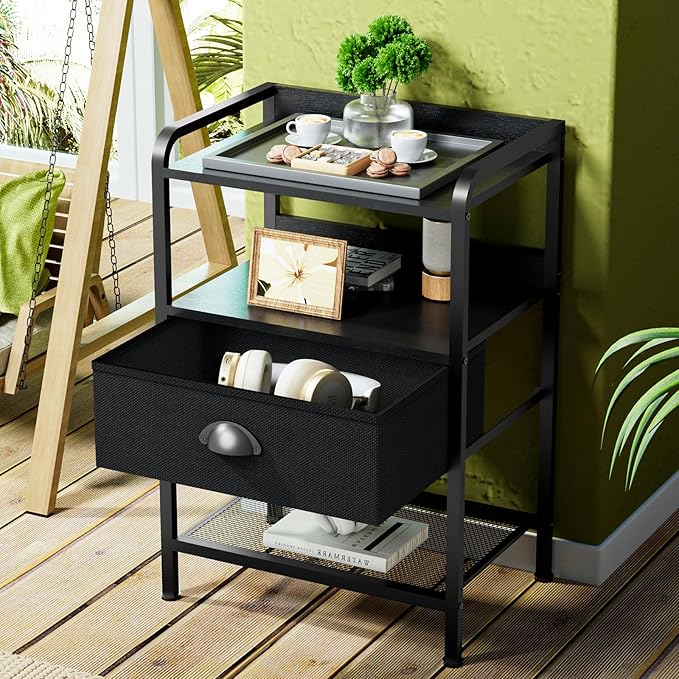 Night Stand Nightstand with 1 Drawer Black Nightstands Storage Night Stands - Image 2