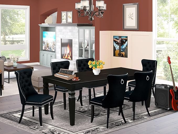 East West Furniture LGDA7-BLK-24 7 Piece Dining Table Set Consists of a - Image 2
