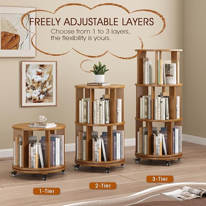 3 Tier Rotating Bookshelf Tower Spinning Bookshelf - Image 4