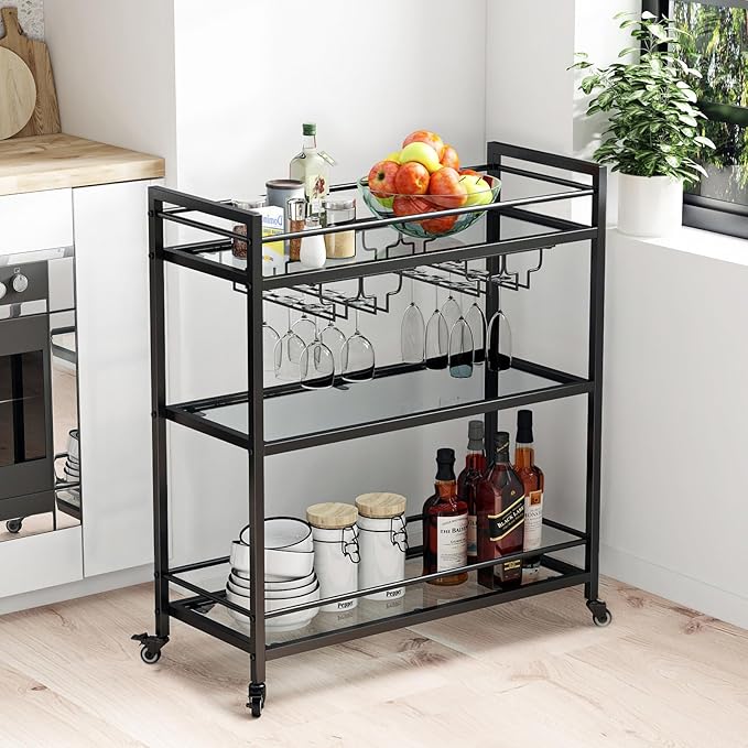 Glass Black Bar Carts for Home by LORMITER