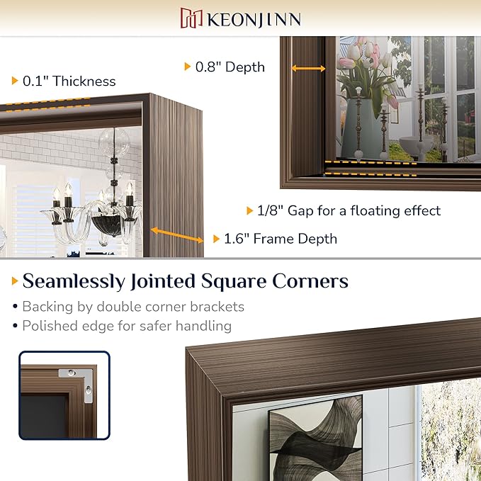 Keonjinn 30 x 36 Inch Brushed Bronze Bathroom Mirror, Metal Framed Rectangular - Image 3