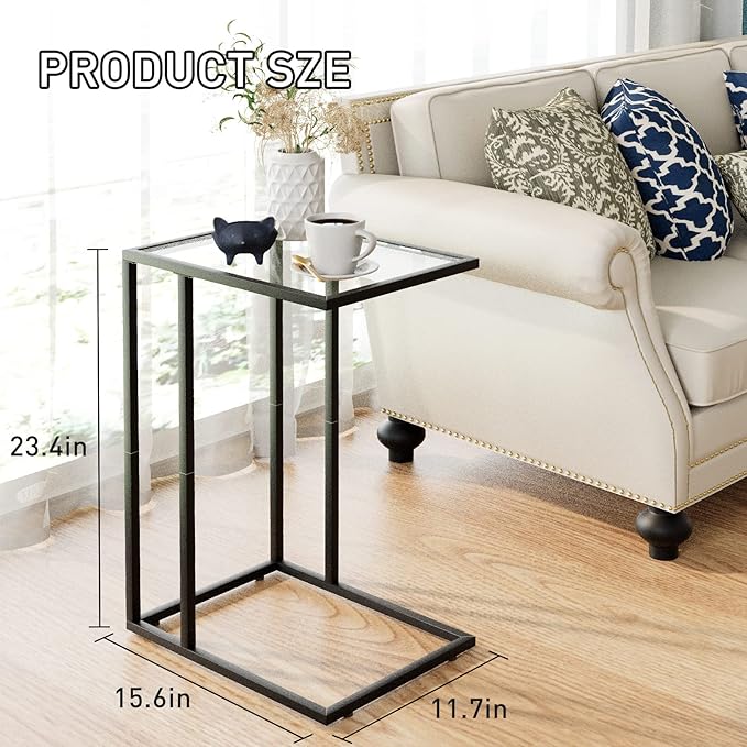 C Table Glass End Table, Couch Side Table, Tempered Glass Snack Side Table - Image 3