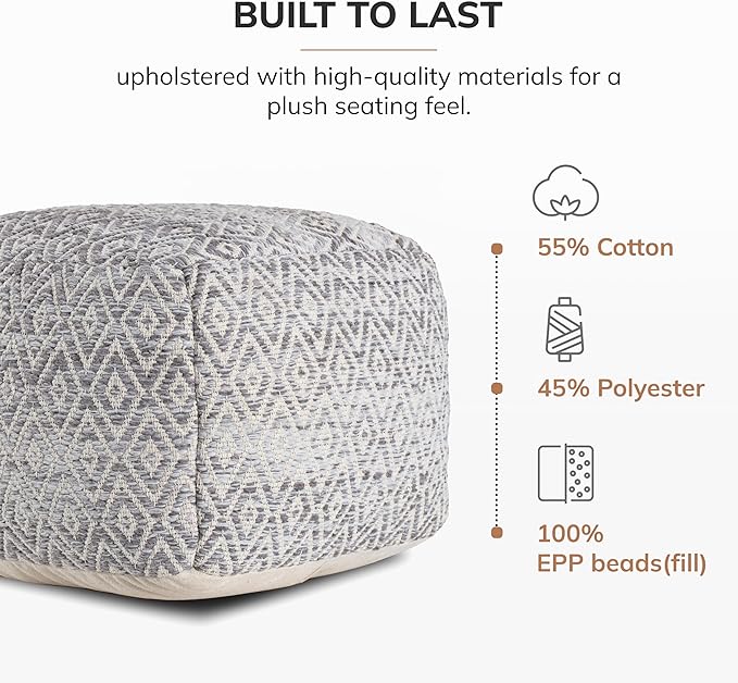 Anji Mountain 22"x22"x16" Handmade & Handcrafted Ottoman Pouf Comfortable Pouf - Image 4