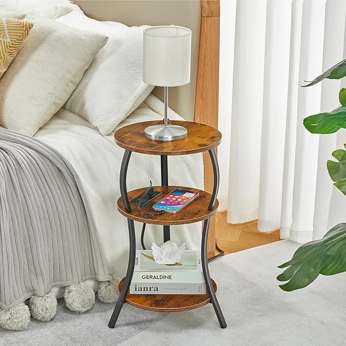 Small Round Side Table with Charging Station, 3-Tier Waist Circular End Table - Image 5