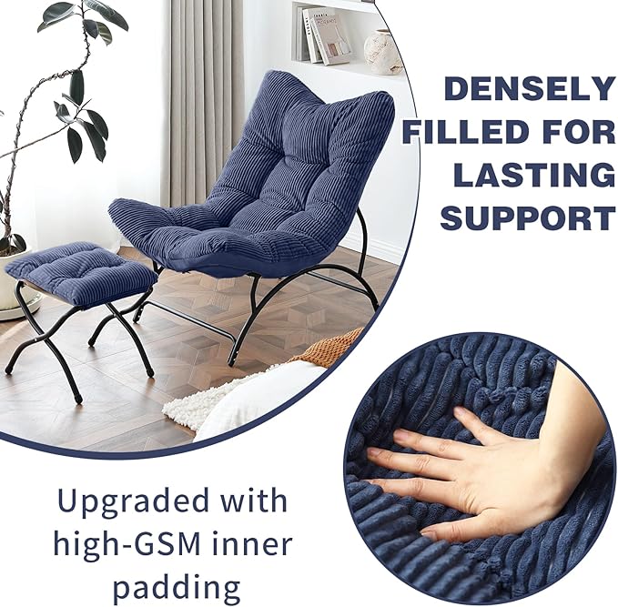 Welnow Accent Chair with Ottoman, Lounge Comfy Soft Leisure Metal Frame Reading - Image 3