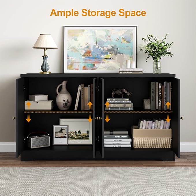 Sideboard Buffet with 4 Doors, Mid-Century Sideboard Cabinet with Adjustable - Image 4