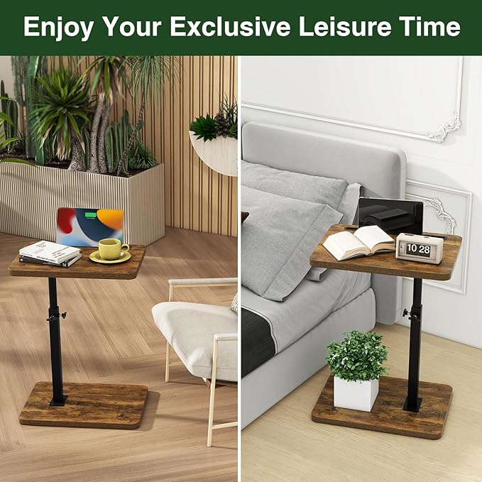 IBUYKE C Shaped Side Table, 360° Swivel Height Adjustable End Table - Image 9