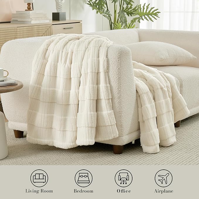 Amélie Home Luxury Striped Faux Fur Throw Blanket - Image 5