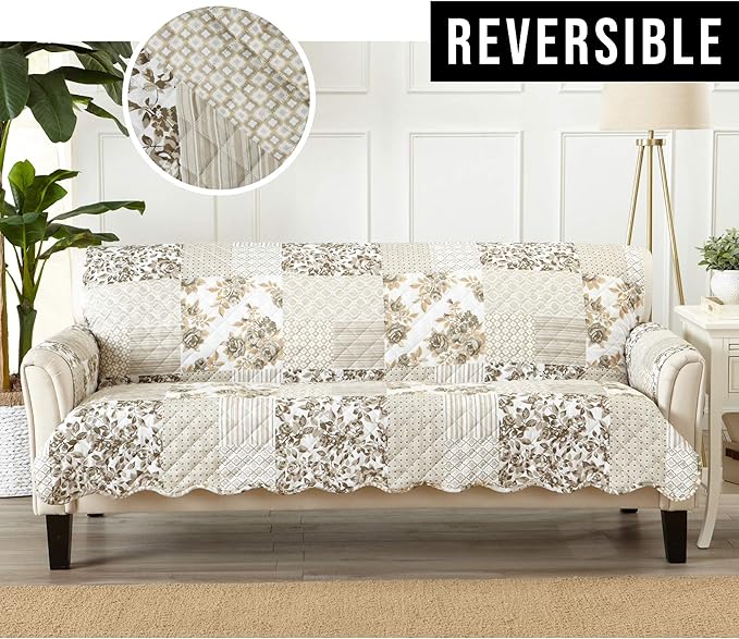 Great Bay Home Patchwork Scalloped Printed Furniture Protector Stain Resistant - Image 5